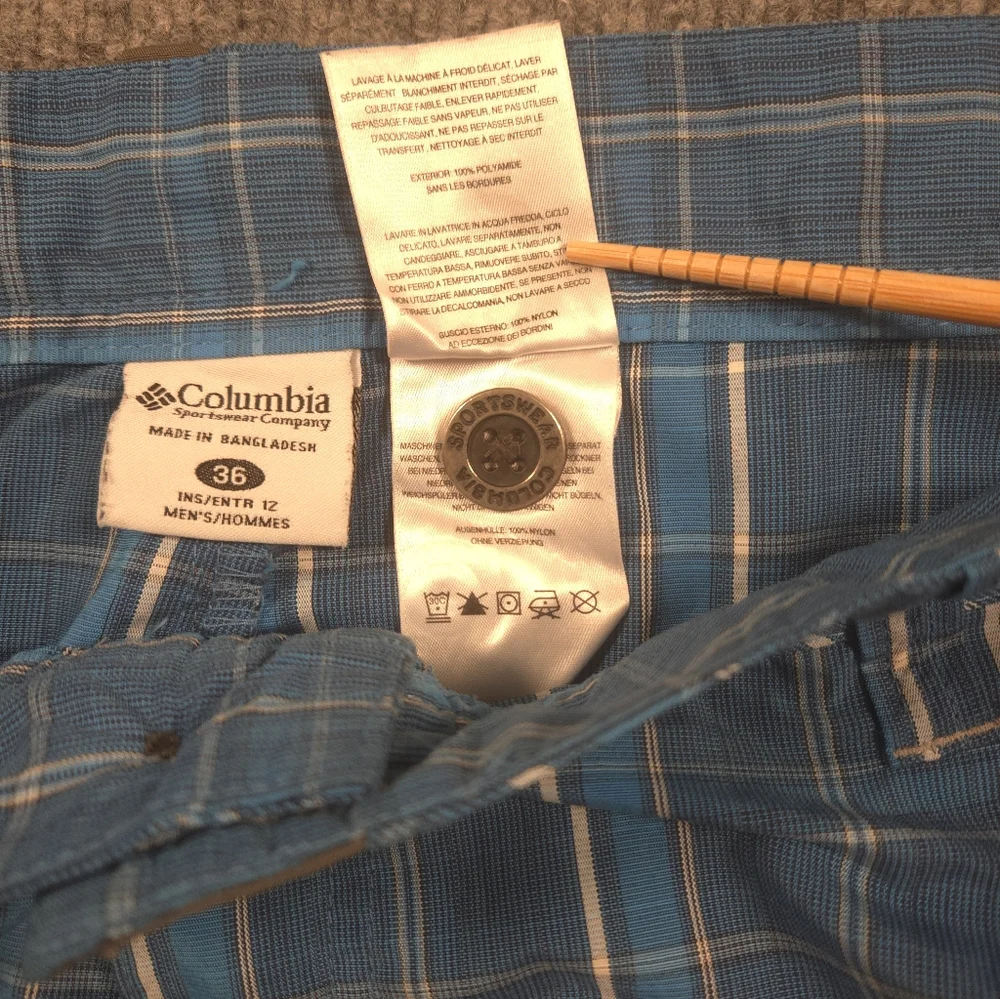 Columbia PFG Men's Blue Plaid Omni-Shield‎ Cargo/Hybrid Shorts Size 36
